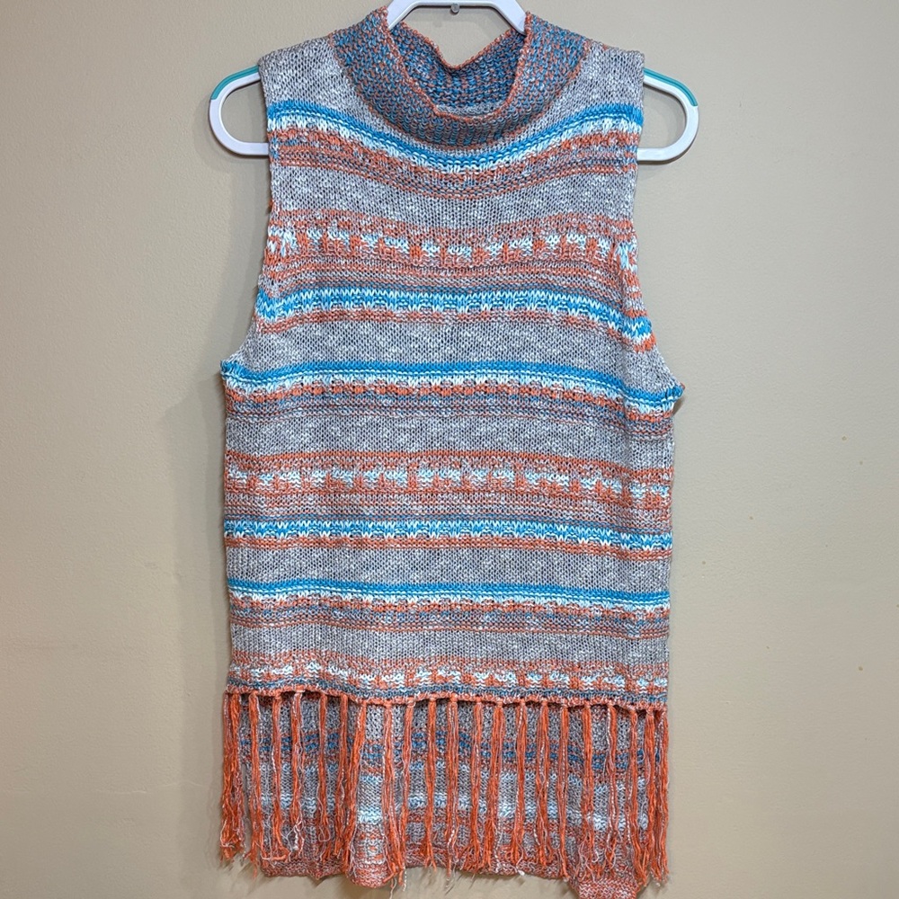 Hayden Los Angeles Multicolor Sleeveless Knit Top with Fringe, M/L